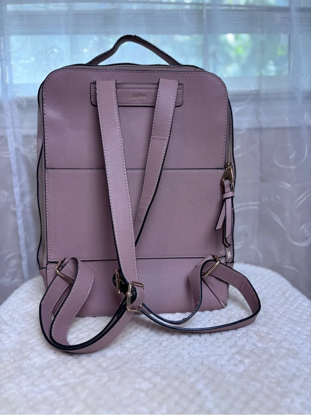 Cal Pak Kaya Faux Leather Lap Top Back Pack in Blush Color Gold Tone Hardware